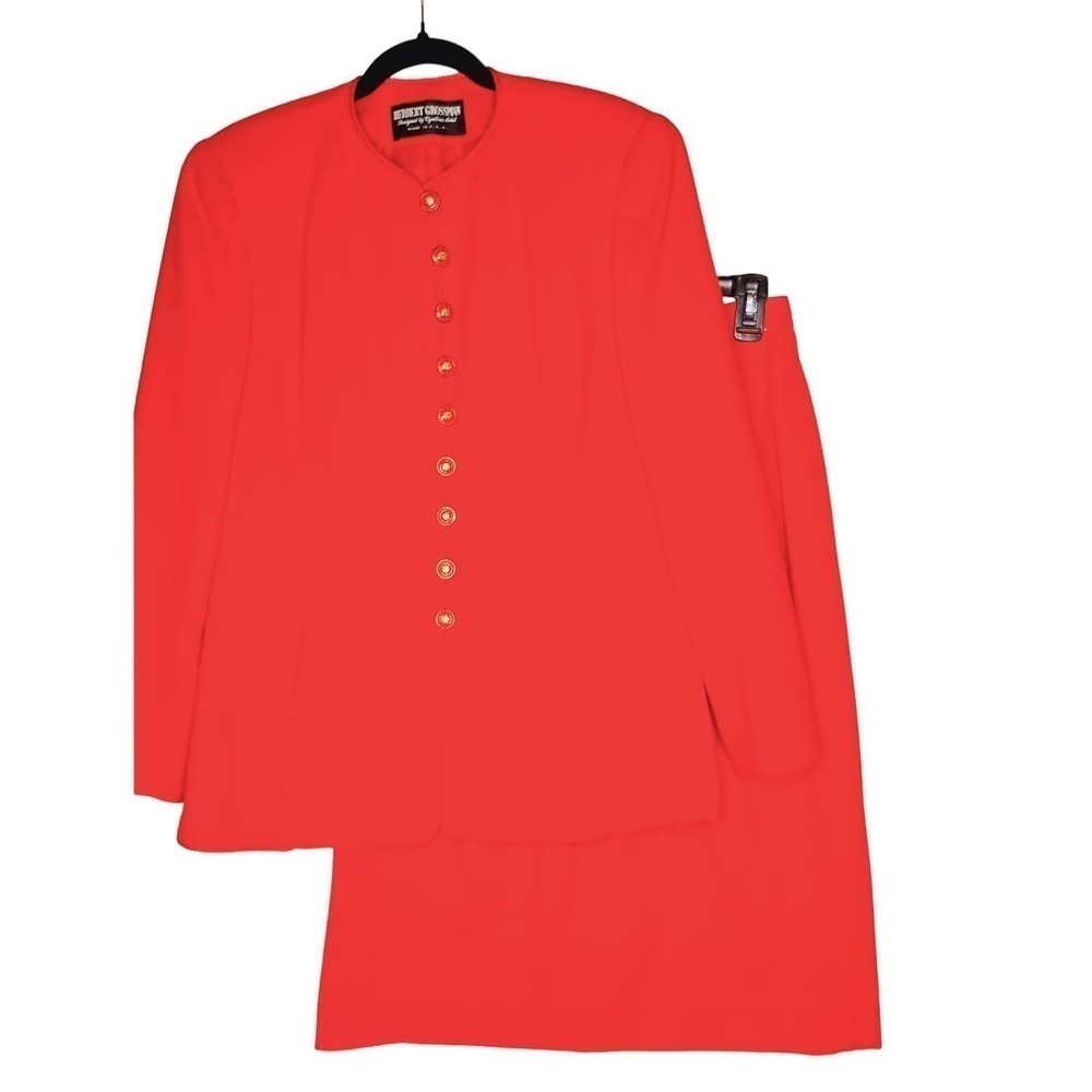 Vintage Herbert Grossman Cynthia Sobel Red Skirt Suit Size 10 Blazer 100% Wool